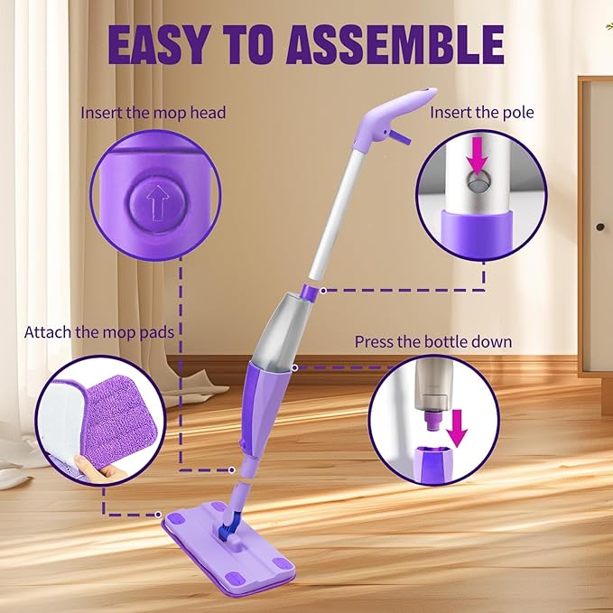 Kids Spray Mop, Educational & Fun Montessori Toddler Cleaning Toy Set, Real Working Mini Mop with Sprayer & Washable Pads, Pretend Play Housekeeping Toy for 3+ Years Old, Gift for Girls & Boys