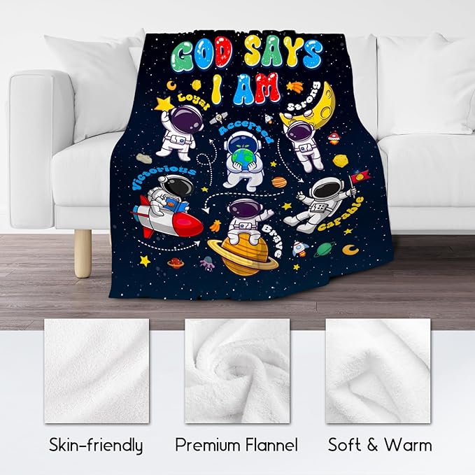 Planet Blanket, Kids Throw Blanket for Boys, Planet Gifts for Toddler Child, God Says I Am Blanket for Kids, Inspirational Gifts for Son, Soft Plush Toddler Throw Blankets for Couch Office, 30"x40"