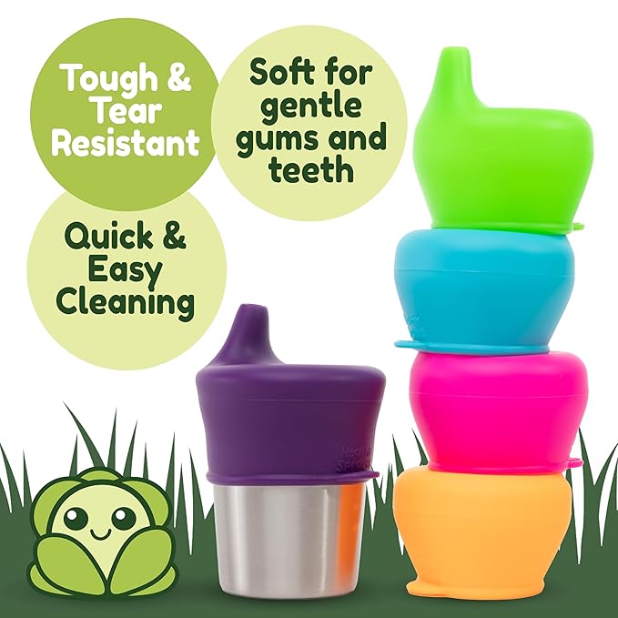 Silicone Sippy Cup Lids - Spill Proof, Fits Any Cup, BPA-Free, Durable & Soft for Babies & Toddlers, Quick to Attach - 5 Pack Silicone Lids for Cups (Purple, Pink, Green, Orange, Teal)