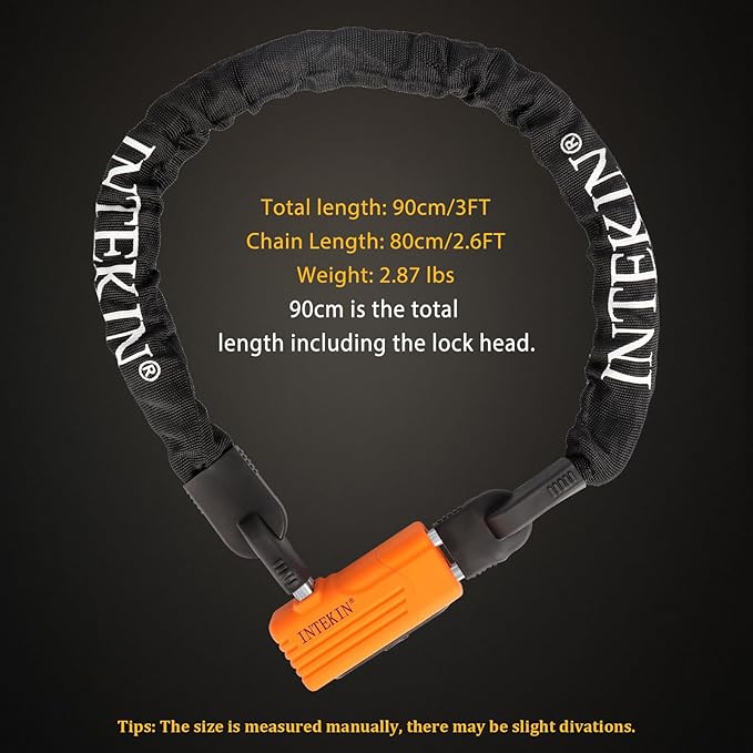 Bike Chain Lock 3FT/4FT/5FT Heavy Duty Bike Lock Anti-Theft Bicycle Chain Lock 8mm/10mm Thicker Bicycle Lock Chain Bike Lock with 3 Keys for Bike, Motorcycle