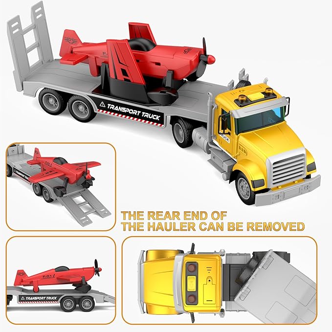 Large 22" Semi Police Truck Toy with Propeller Aircraft Car Toys for Kids Toddlers, Christmas Birthday Gift for Boy Girl Child 3 4 5 6 7 Years Old