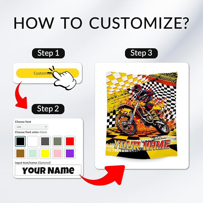 Personalized Blanket for Boys, Dirt Bike Blanket for Kids, Custom Gifts with Name, Toddler Plush Throw, Cool Throw for Men & Adults, 60"x80"