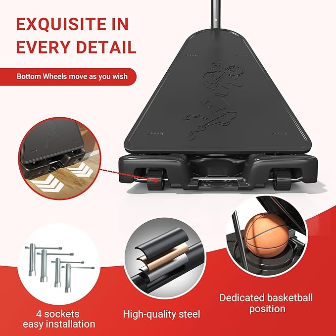 Polar Aurora Basketball Hoop Outdoor, 4.4-10FT Adjustable Kids Basketball Hoops Indoor, Basketball Goal 45’’PC Shatterproof Backboard, Portable Basketballs Hoop for Adult W/Basketballs Accessories Net