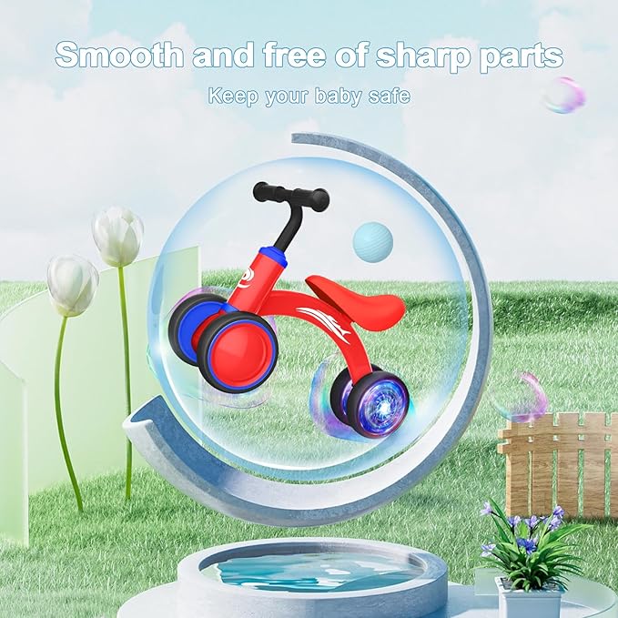 Colorful Lighting Baby Balance Bike Toys for 1 Year Old Boy Girl Gifts, 10-36 Month Toddler Balance Bike, No Pedal 4 Silence Wheels & Soft Seat First Riding on Toys, 1st Birthday Gifts
