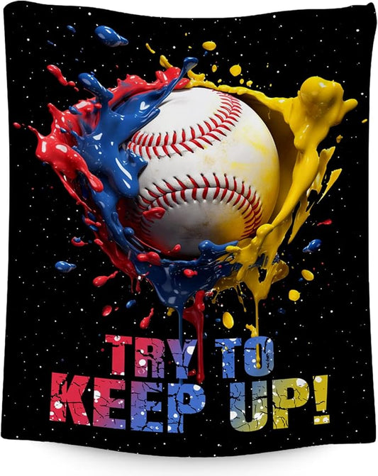 Baseball Blanket, Baseball Gifts for Kids Boys Men, Sport Throw Blankets for Adults Team Player, Soft Flannel Throws Gift Home Decor (Colorful, 60x80 Inch)