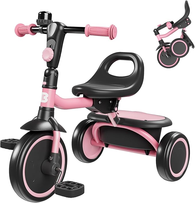 besrey Toddler Tricycle with Bell, Kids Tricycle Age 18 Months to 5 Years, Kids Trike, Toddler Bike for 2-4 Year Olds, Baby Bike, Gifts & Toys for Boys & Girls, Pink