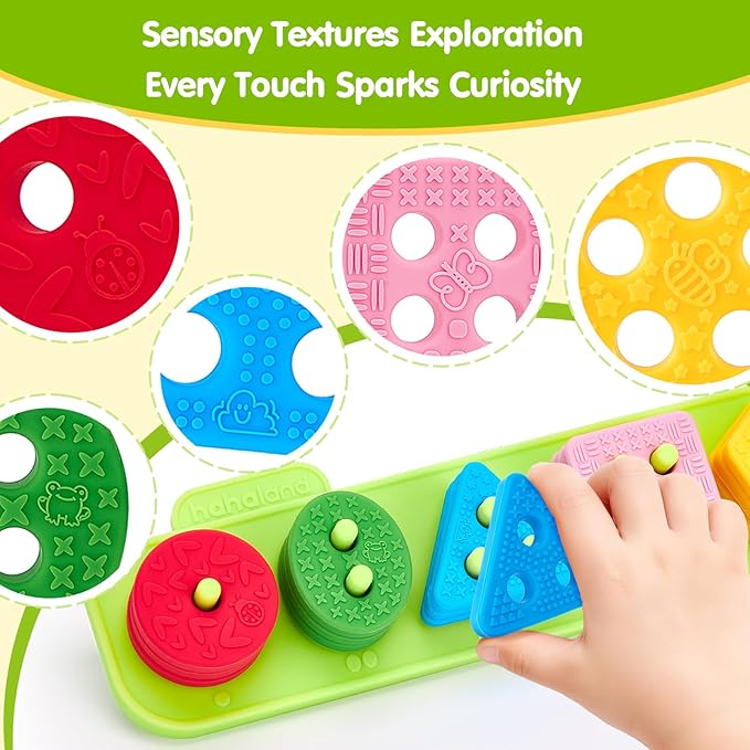 hahaland Silicone Blocks for Toddlers 1-3 - Montessori Toys for 1 Year Old Sensory Toys, Color Sorting and Stacking Toy Soft Textured Educational Learning Toddler Baby Toys 1 Year Old Boy Girl Gifts