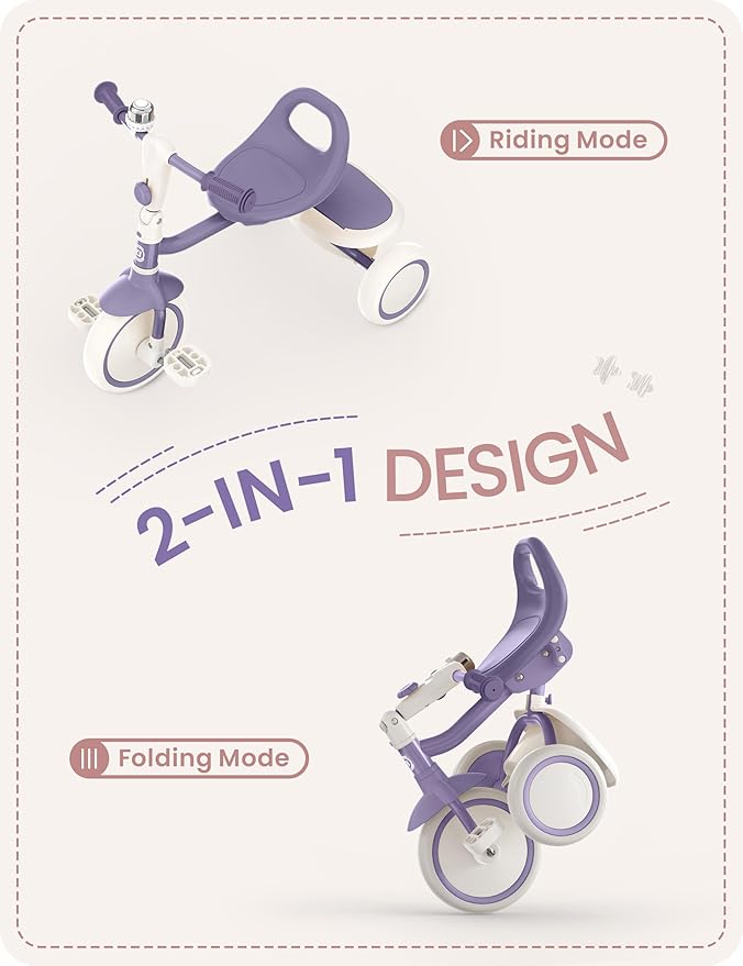 besrey Kids Tricycles Age 18 Month to 5 Years, Toddler Tricycle Kids Trikes Tricycle, Gift Toddler Tricycles for 2-5 Year Olds, Gift & Toys for Boy & Girl, Trikes for Toddlers, Dark Purple