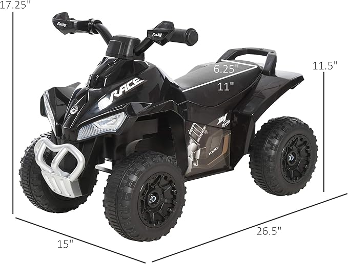 Aosom NO Power Kids Ride On Push Car, Ride Racer, Foot-to-Floor Sliding Car, Walking ATV Toy with Music, Lights, for 1.5-3 Years Old, Black