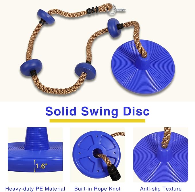 REDCAMP Outdoor Kids Swingset, Trapeze Swing Bar and Climbing Rope with Heavy Duty Coated Chains and Carabiners, Backyard Playground Accessories (Blue)