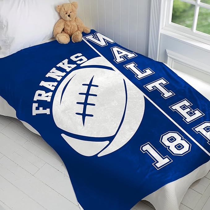 Personalized Football Blankets with Name Numbers, Custom Football Team Game Throw Flannel Blankets Stuff Gifts for Boys Sports Lover Fans Kids Adult