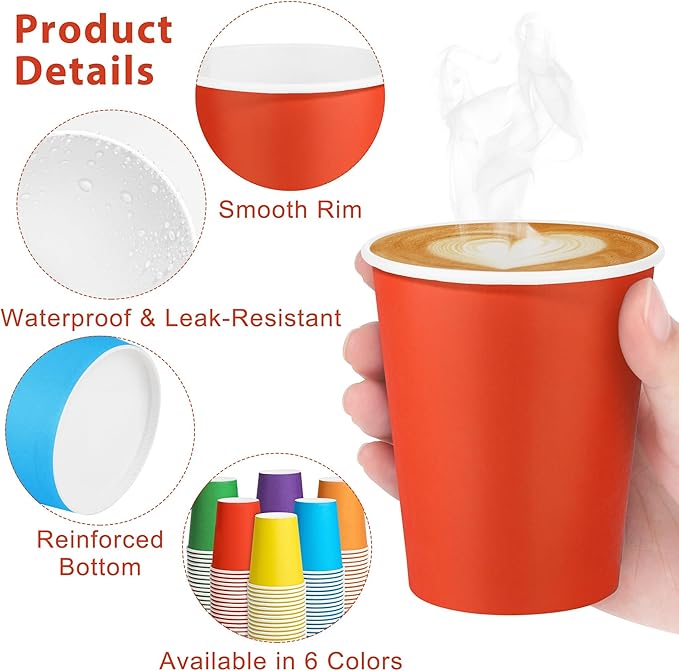 144 Pieces Rainbow Paper Cups 9 Oz Disposable Coffee Paper Cups Multicolor Party Cup Beverage Drinking Cup for Wedding, Birthday, Holiday Party, DIY, and Picnic