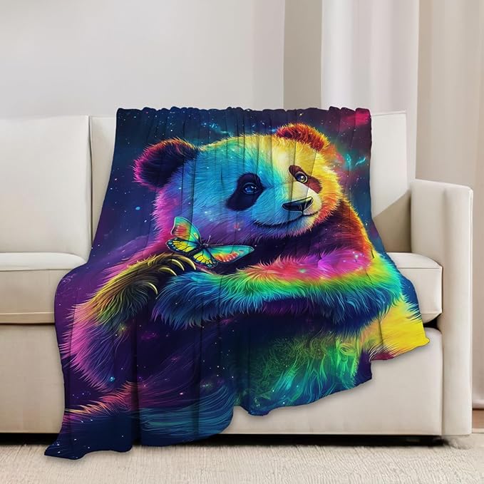 Panda Blanket Colorful Panda Butterfly Animal Lover Throw Blankets Gifts for Girls Boys Kids Soft Cozy Fleece Plush for Couch Sofa Bed 50"x40"