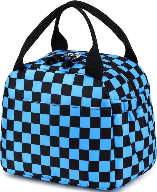 Lunch Box Kids Insulated Lunch Bag Large Reusable Leakproof Cooler Lunch Bags for Boys Girls School Travel Picnic (Blue Check)