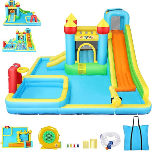 AKEYDIY Kids Bounce House for Kids 3-12, Inflatable Slide Park for Indoor Outdoor,13X12.5ft Giant Blow Up Bouncy House w/Deep Pool, Inflatable Water Park for Kid Family Party