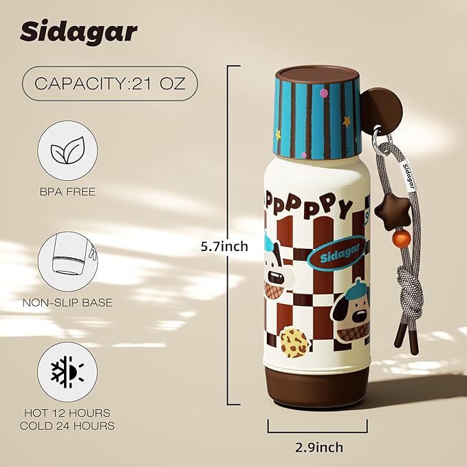 20 oz Cute Tumbler witn Lid and Straw, Insulated Stainless Steel Kids Water Bottle with Strap, Travel Leak Proof Coffee Cup, Dog