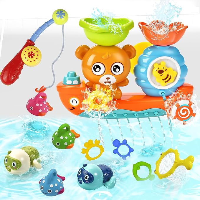 Bath Toys for Kids 1-3 Fishing Games Swimming Wind-up Turtle Toddler Bathtub Toy Water Tub Pool Toys for Baby 1 2 3 4 Years Boys Girls Gift Box