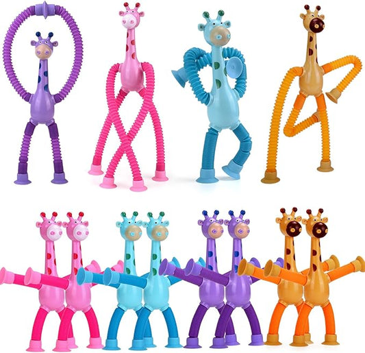 12Pack Telescopic Suction Cup Giraffe Toy, Pop Tubes Toddler Travel Toys, Educational Fidget Toys for Anxiety Kids for 3 4 5 6 7 8 9 Year Old Boys Girls