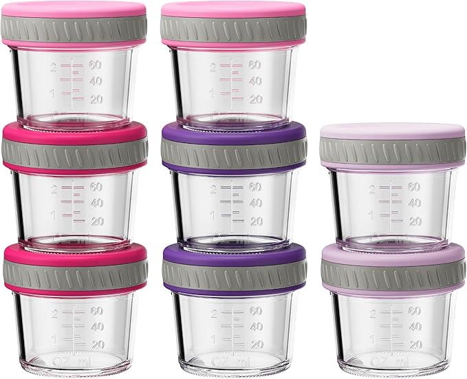 Sursip 8Pcs 4 oz Glass Jars with Lids, Airtight Mason Jars for Baby Food Storage, Juice, Milk, Yogurt, Overnight Oats, Mini Toddler Snack Cups