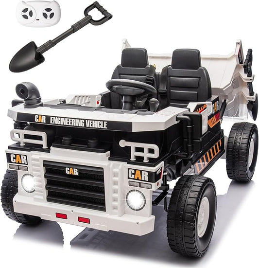 12V 10AH 2-Seater Kids Ride on Truck Electric Toy Car with Electric Dump Bed, Parents Remote Control Kids Car Tractor Toys Ride-on Dump Truck for Boys and Girls Ages 3+, White