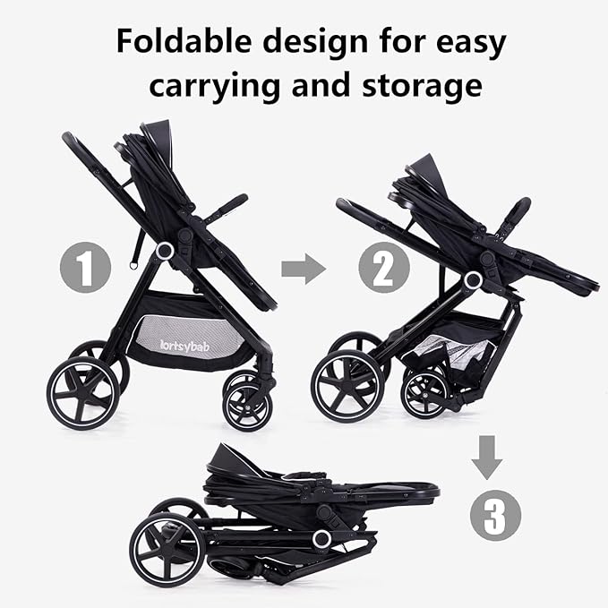 2-in-1 Baby Stroller - Folding Infant Newborn Pram Stroller with Reversible Seat - Toddler Strollers for 0-36 Months Old Babies