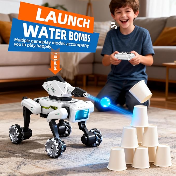 3 in 1 Robot Dog with Wheels Kit, 30+ Bionic Actions, Voice & Remote Control, Programmable Moves, Rechargeable Battery, All-Terrain Stunt Pet Toy for Kids(Removable Claw & Cannon)