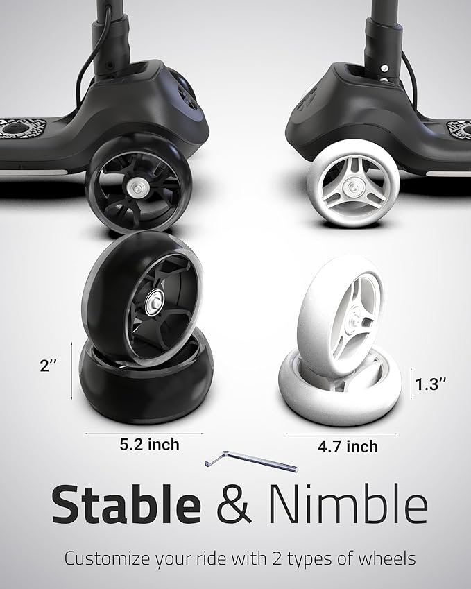 Elecorange T200/T500 Balance Electric Scooter for Kids Age 4-9, 2 Types Front Wheels, Electric Horn, Full Body Lights Up, Wide Deck, 5Mph Safe Speed, 70min Riding, Foldable Kick Scooter Boys & Girl