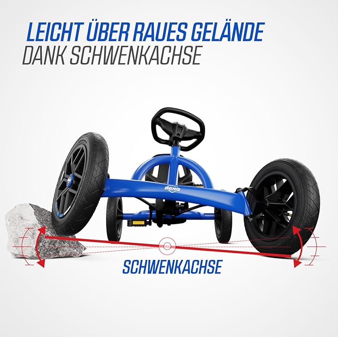 Berg Toys Buddy Blue Pedal Go Kart for Kids– Adjustable Ride On Toy for Ages 4-8 – Go Karts with BFR System and Adults Outdoor Pedal Car for Kids