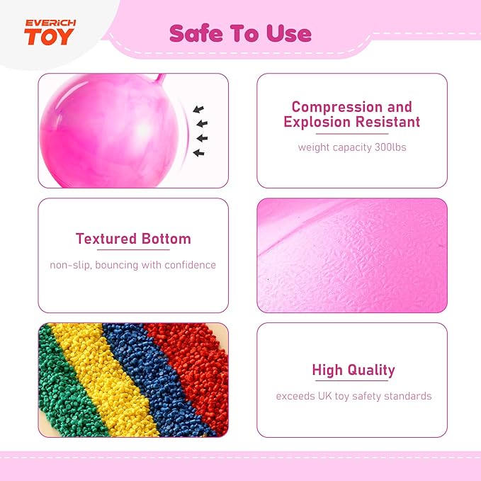EVERICH TOY Hopper Ball for Kids 7-12, 20In Hoppity Hop Ball, Pink Purple Clouds Sit On Bouncy Balls with Handle, Indoor Outdoor Jumping Hopping Toys for Boys & Girls Gifts with Pump