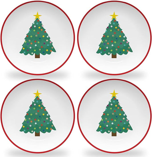 Tiny Expressions – Holiday Plates for Kids with Colorful Christmas Tree| Set of 4 Melamine Dishes for Children