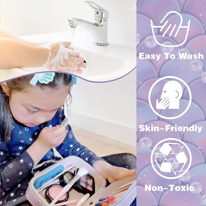 Kids Makeup Set for Girls - Non Toxic Washable Mermaid Makeup Kit, Little Mermaid Toys for Girl 5-7, 8-12，Princess Dress up Beauty Vanity Set，Ideal Party Gifts for Halloween Christmas and Birthday