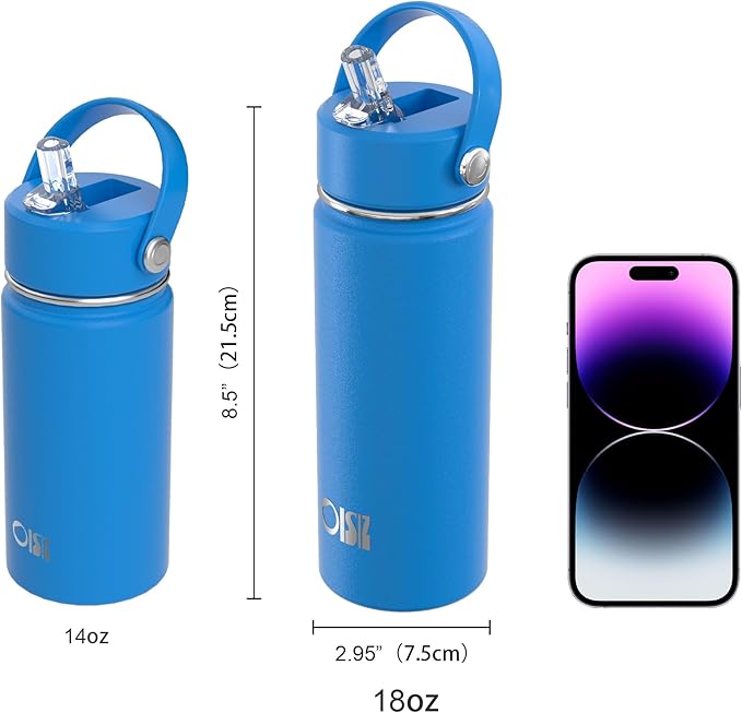 OISIZ 18oz Kids Water Bottle with Straw Lid, Vacuum Insulated Water Bottle 316 Stainless Steel Water Bottles for Kids for School, Leakproof Water Bottle, BPA Free and Keep Cold for 24 Hours