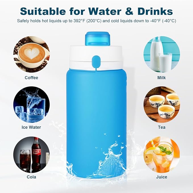 PLTCAT Collapsible Foldable BPA Free Reusable Lightweight Leak-Proof Travel Silicone Water Bottle for Travel, Gym, Hiking, Office, Camping