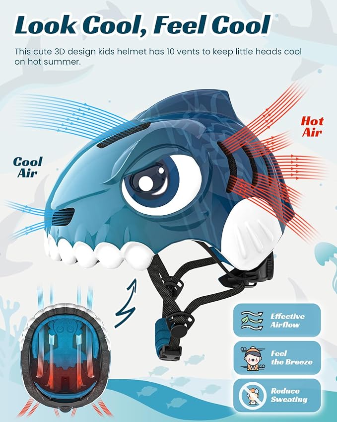 Bike Helmet for Kids 3-5-8 Toddler Bike Helmet Animal 3D Cartoon Boys Girls Safety Adjustable Kids Helmet and Pads Set for Cycling Scooter Skateboard