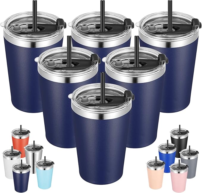 VEGOND 12oz Tumbler Stainless Steel Tumbler bulk Vacuum Insulated Double Wall Travel Tumbler with Lid and Straw Reusable Tumbler, Navy blue 6 Pack