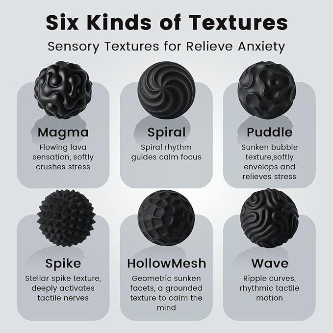 LovesTown 6PCS Silicone Magnetic Fidget Balls, Magnetic Sensory Fidget Balls Quiet Travel Toys for Adults Teens Office School Birthday Gift (Black)