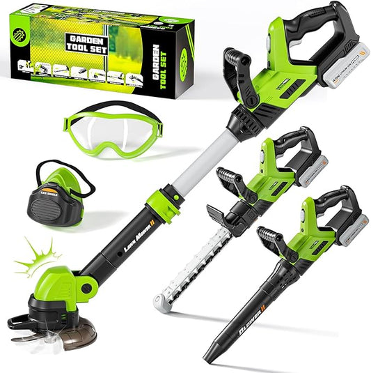 Kids Tool Set, 3-IN-1 Toddler Power Garden Tools with Sounds & Lights, Volume+/-, Toy Weed Wacker, Leaf Blower & Hedge Trimmer, Outdoor Play Toy Tools, Christmas Birthday Gifts for Boys 3 4 5 6 7 8+