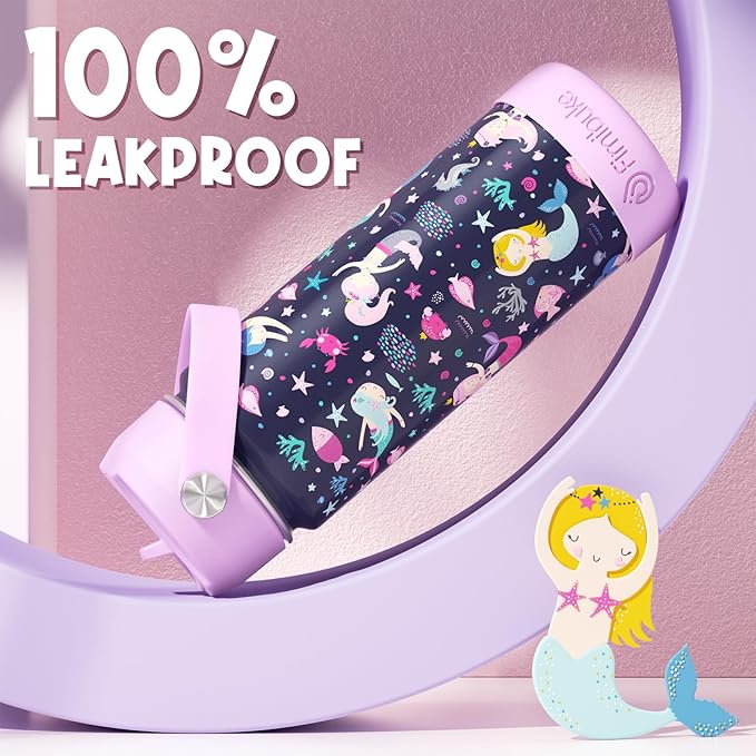 Fimibuke Kids Insulated Water Bottle, 18oz BPA FREE 18/8 Stainless Steel Kids Cup with Straw Travel Tumbler Double Wall Vacuum Leak Proof Toddler Water Bottle for School Boys Girls(1 Pack, Trucks)