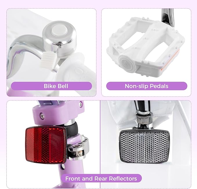 BABY JOY Kids Bike, 12 14 16 18 Inch Children Bicycle w/Detachable Training Wheels, Storage Basket, Adjustable Seat & Handlebar, Bow or Streamer, Girls Bike for 3-8 Years Old