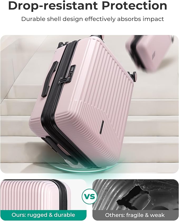 BAGSMART Carry On Luggage 22x14x9 Airline Approved with Spinner Wheels,100% PC Hardside Expandable Luggage with TSA Lock for Trips, 20 Inch Rolling Suitcases for Men Women,BlackPink