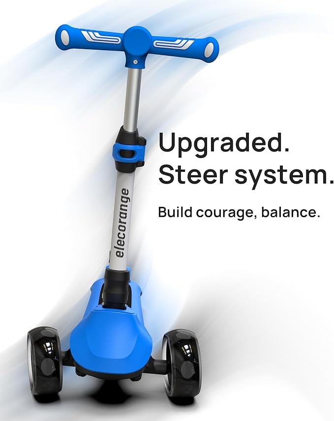 Elecorange T200/T500 Balance Electric Scooter for Kids Age 4-9, 2 Types Front Wheels, Electric Horn, Full Body Lights Up, Wide Deck, 5Mph Safe Speed, 70min Riding, Foldable Kick Scooter Boys & Girl