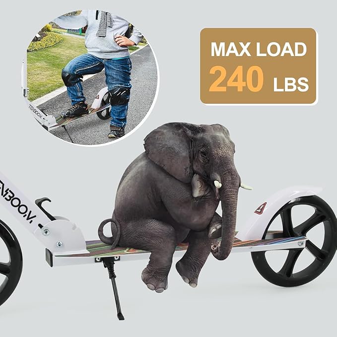 Kick Scooter for Ages 6+, Kids, Teens & Adults. Max Load 240 LBS. 8IN Big Wheels for Kids, Teens & Adults, 3 Adjustable Levels