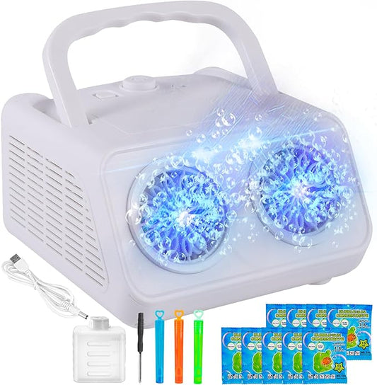 Bubble Machine Portable Bubble Maker for Kids with 2 Fans,Plug in or Battery Operated Bubble Blower,20000+ Bubbles Per Minute for Outdoor Wedding Birthday Halloween