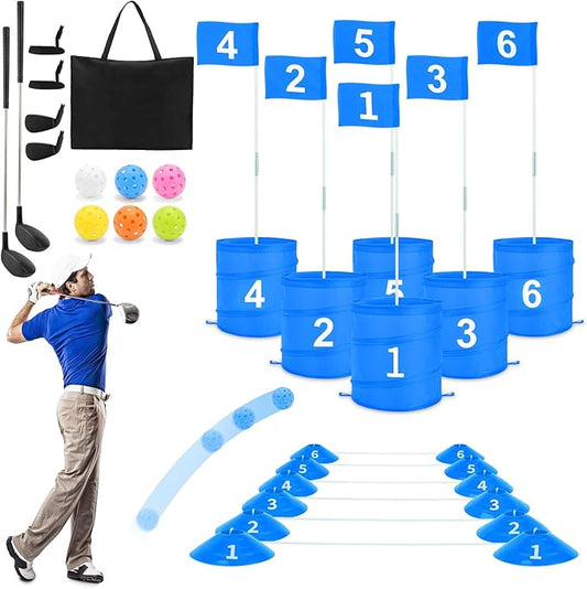 deAO Golf Yard Game Backyard Golf Games for Kids Adults, Portable 6 Holes Golf Course with Balls and Flag,Family Golf Gifts for Outdoor Indoor,Lawn, Park, Beach, Camping, Hotel (Blue)