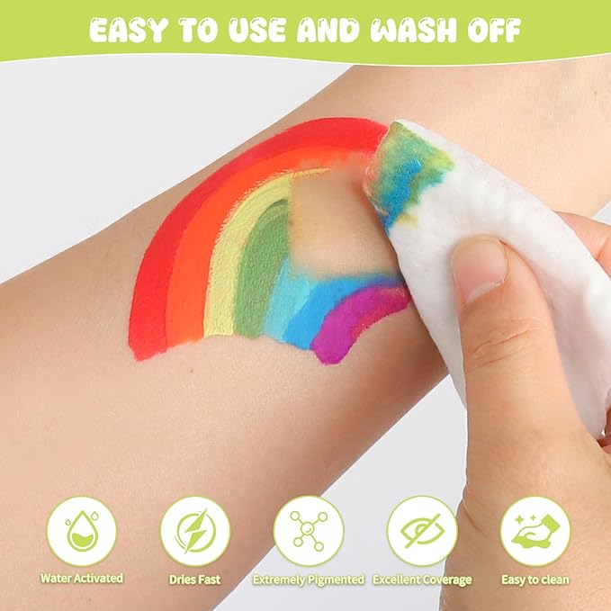 Pintada 44 Color Face Painting Kit for Kids - Non Toxic Water Activated Face Paint Palette with Stencils, Brushes, Gems & Glitter. Halloween, Carnival, Party; Costume Makeup for Creative Activities