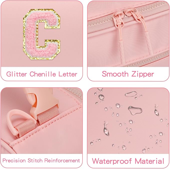 Kids Initial Lunch Bag, Reusable Insulated Lunch Box for Girls Toddlers, Back to School Gift, Leak-proof Cooler Bag for School Daycare Travel Picnic, Pink-C