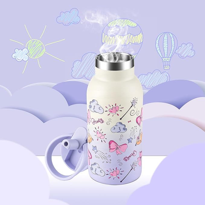 12oz Kids Water Bottle – Insulated Stainless Steel Bottle with Straw Lid, BPA-Free, Leak-Proof, for Toddlers & School Use