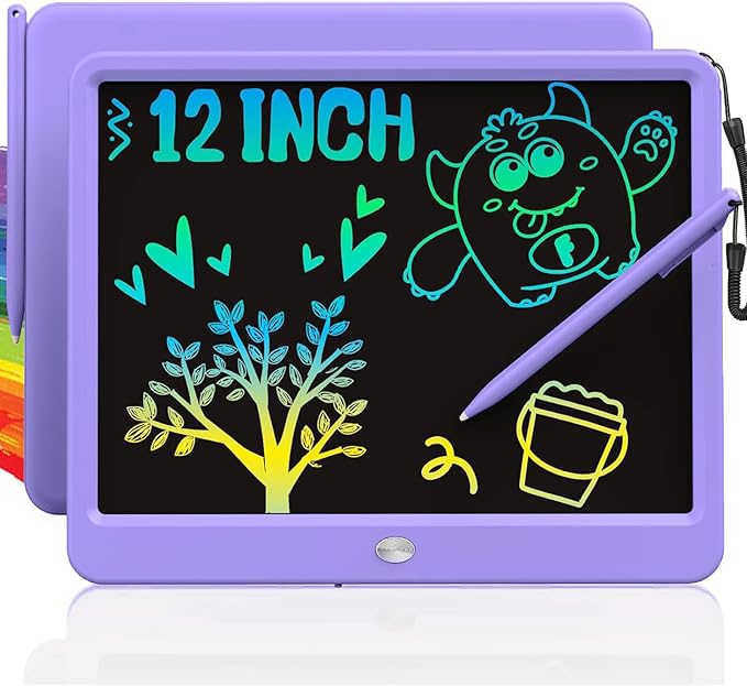 TEKFUN LCD Writing Tablet Doodle Board, 12inch Colorful Drawing Travel Essentials, Toddler Toys for 3 4 5 6 7 8 Year Old Girls Boys (Purple)