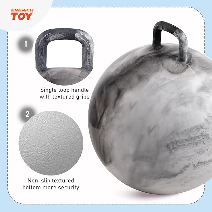 EVERICH TOY Hopper Ball for Kids 4-8, 18In Hoppity Hop Ball, Grey Clouds Sit On Bouncy Balls with Handle, Indoor Outdoor Jumping Hopping Toys for Boys & Girls Gifts with Pump