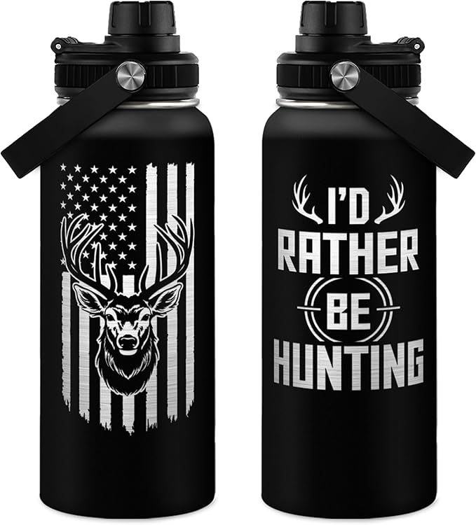 I'd Rather Be Hunting Stainless Steel Insulated Bottle - 32oz with Straw Lid - Hunting Gifts for Men, Dad, Husband, Papa; Perfect for Birthday, Christmas, Father's Day